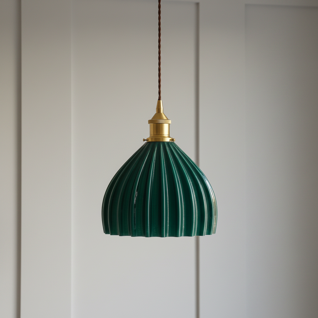 Soho Lighting Scallop Large Shell Pendant Emerald Green with Antique Brass Bulb holder and Brown Twisted Cable