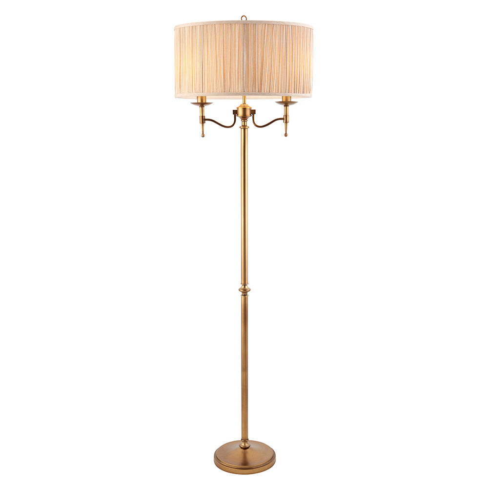 Interiors 1900 Stanford Floor Lamp Antique Brass with Champagne Shade