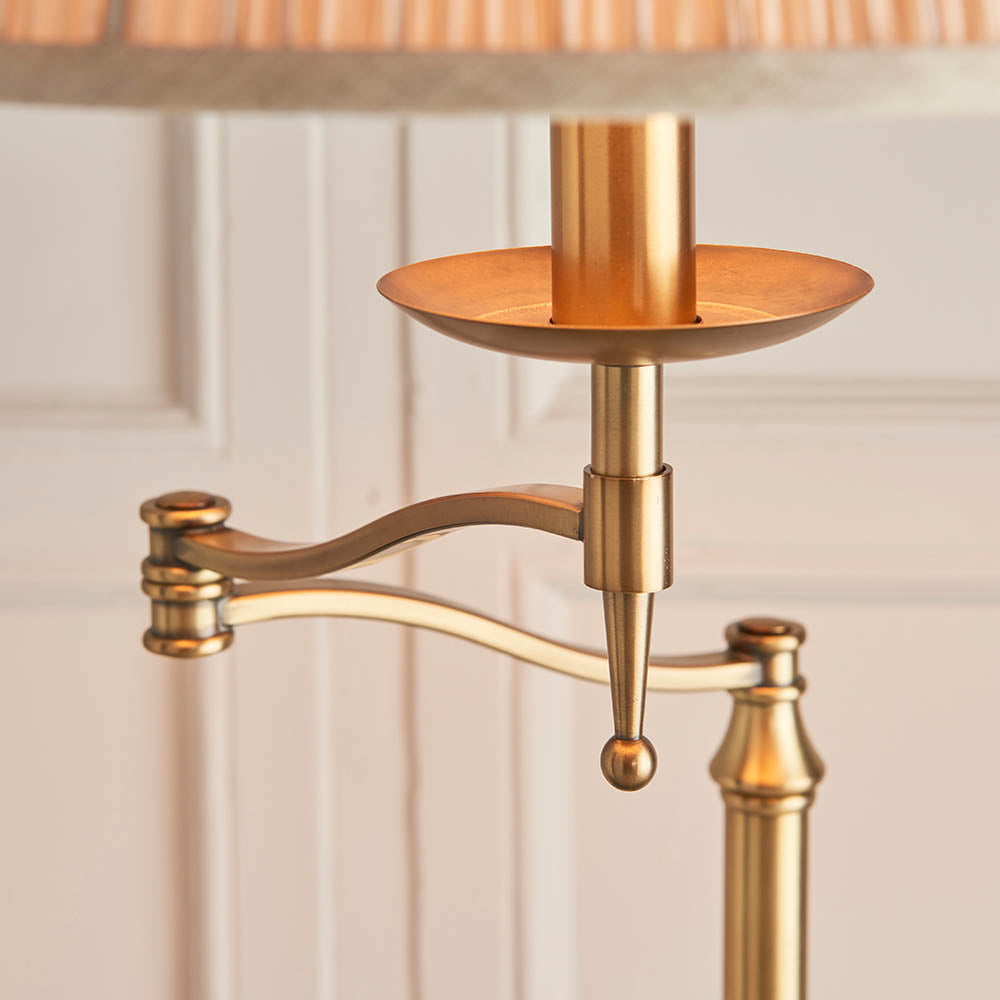 Interiors 1900 Stanford Swing Floor Lamp Antique Brass with Champagne Shade