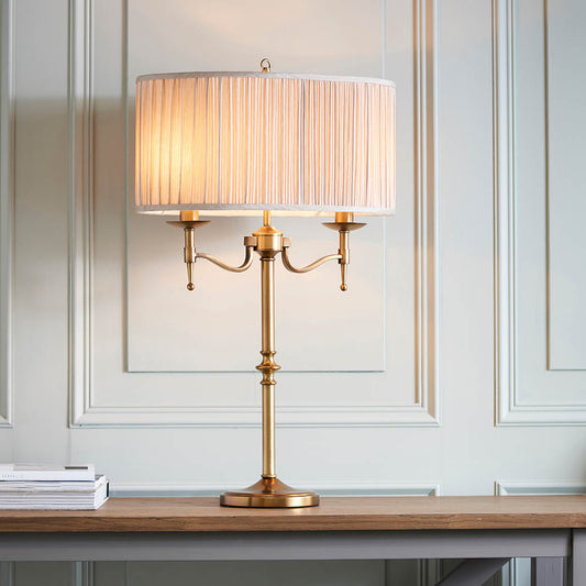 Interiors 1900 Stanford Table Lamp Antique Brass with Champagne Shade