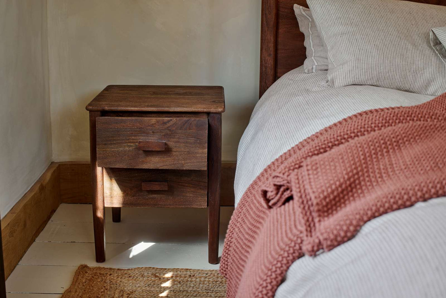 Nkuku Anbu Acacia Bedside Table Washed Walnut
