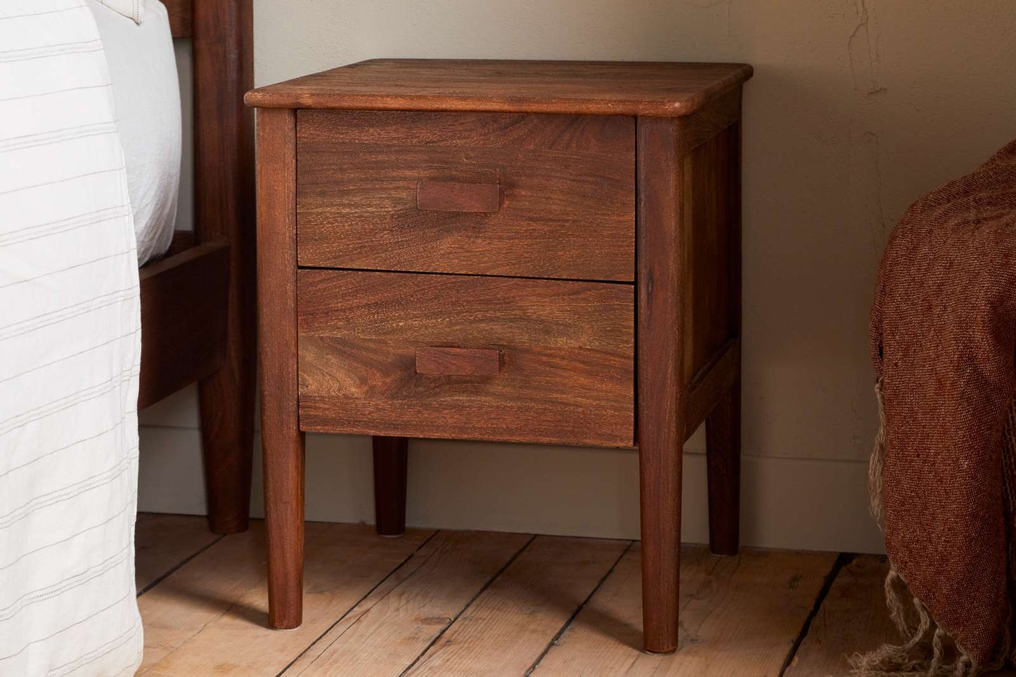 Nkuku Anbu Acacia Bedside Table Washed Walnut