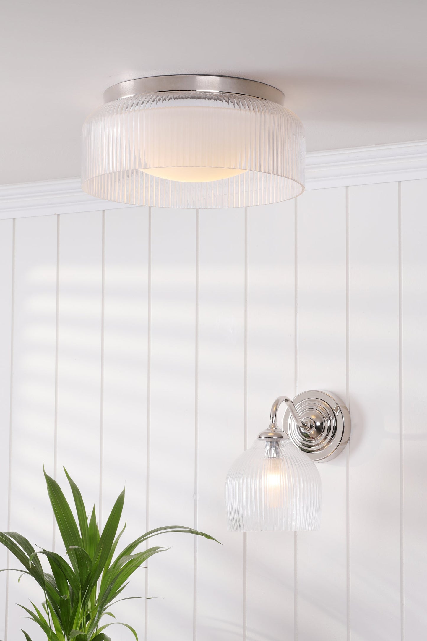 Laura Ashley Charissa Bathroom Ceiling Light Polished Chrome and Ribbed Glass IP44