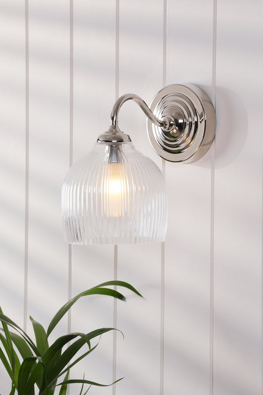 Laura Ashley Charissa Bathroom Wall Light Polished Chrome and Ribbed Glass IP44