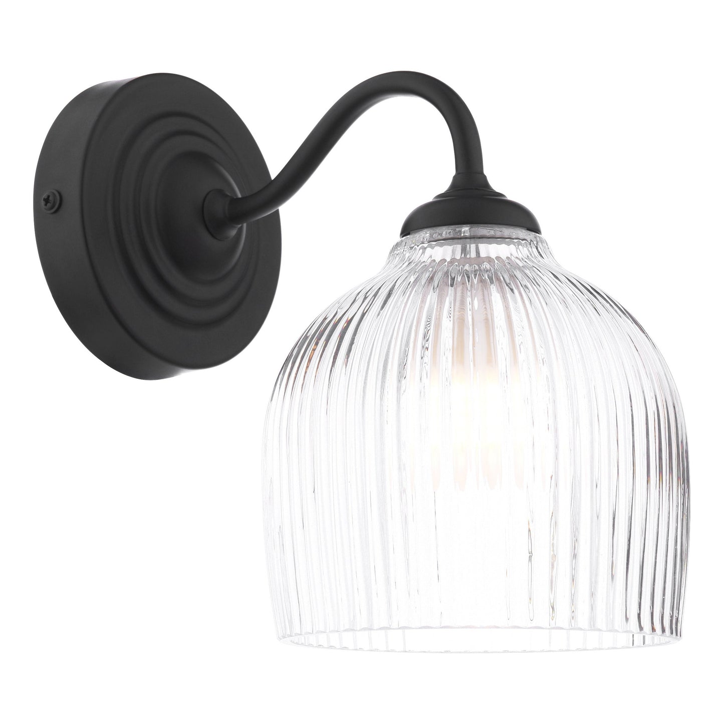 Laura Ashley Charissa Bathroom Wall Light Matt Black and Ribbed Glass IP44