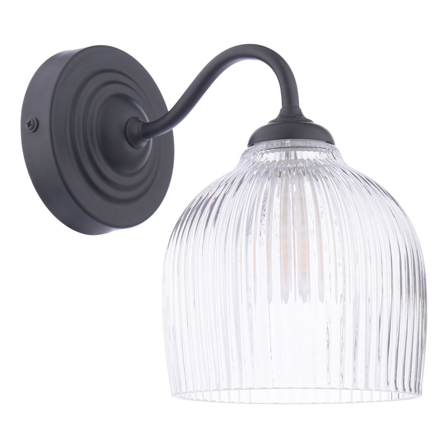 Laura Ashley Charissa Bathroom Wall Light Matt Black and Ribbed Glass IP44