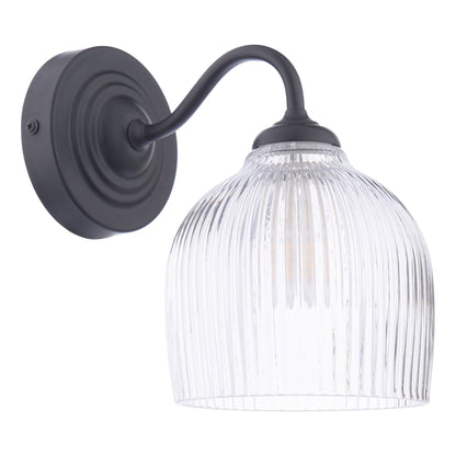 Laura Ashley Charissa Bathroom Wall Light Matt Black and Ribbed Glass IP44