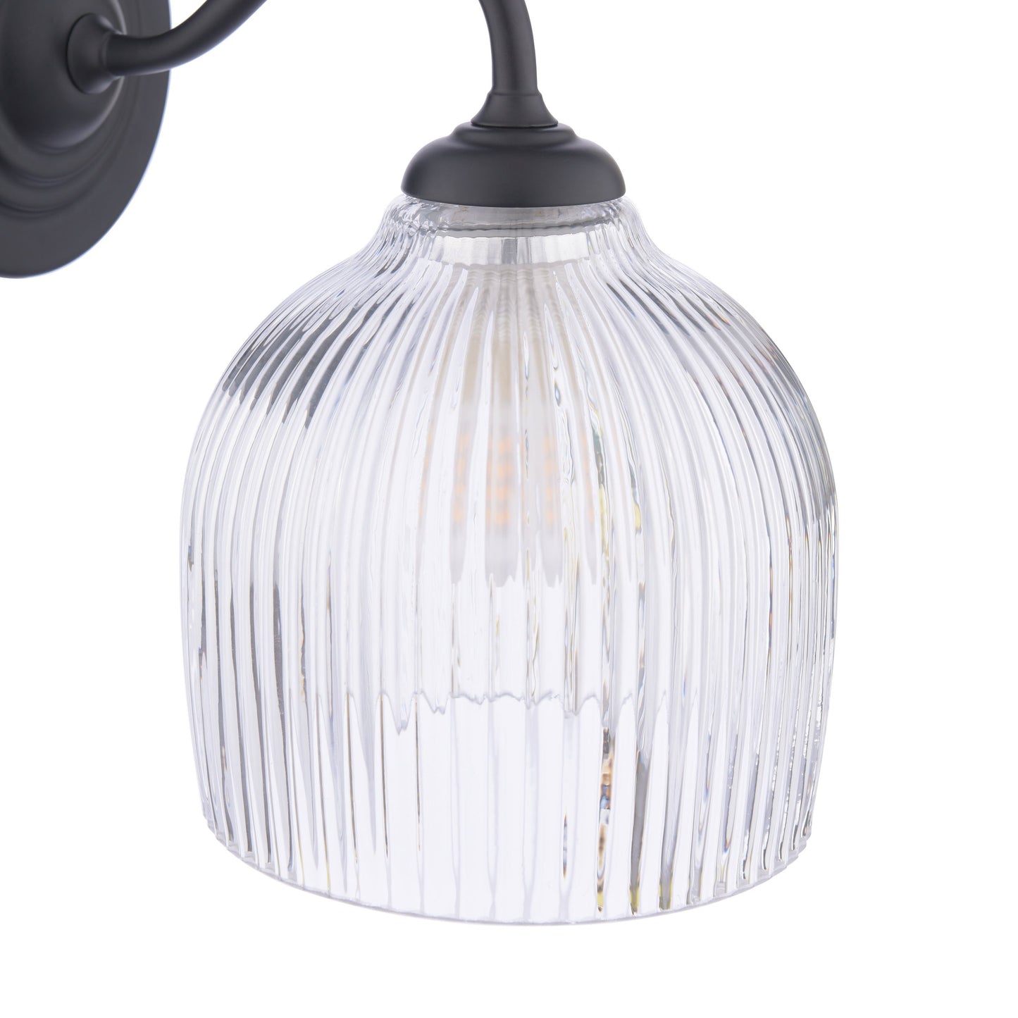 Laura Ashley Charissa Bathroom Wall Light Matt Black and Ribbed Glass IP44