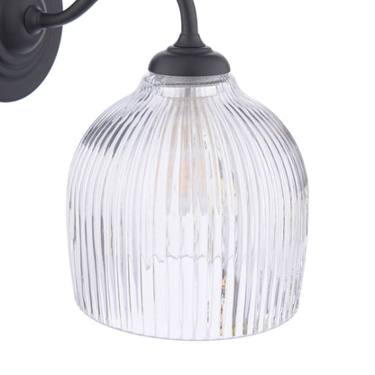 Laura Ashley Charissa Bathroom Wall Light Matt Black and Ribbed Glass IP44