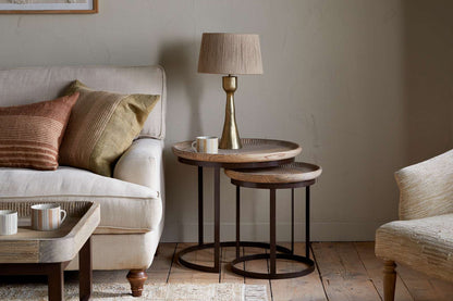 Nkuku Nisha Carved Reclaimed Wood & Iron Nesting Side Tables Natural