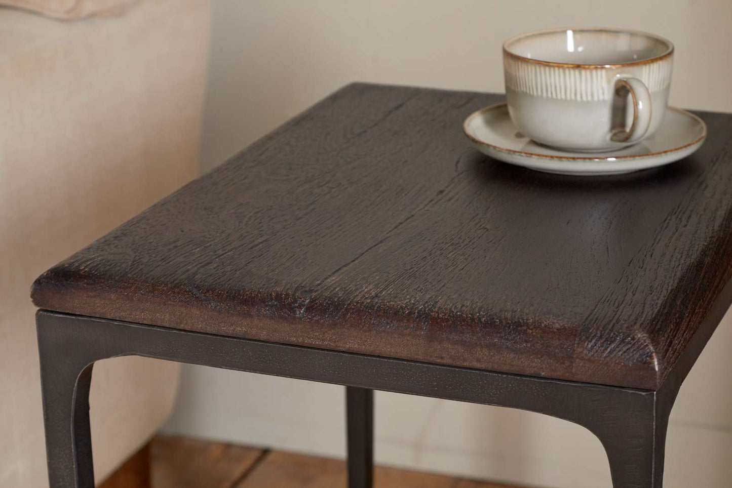 Nkuku Sita Reclaimed Wood & Iron Side Table Chocolate Brown