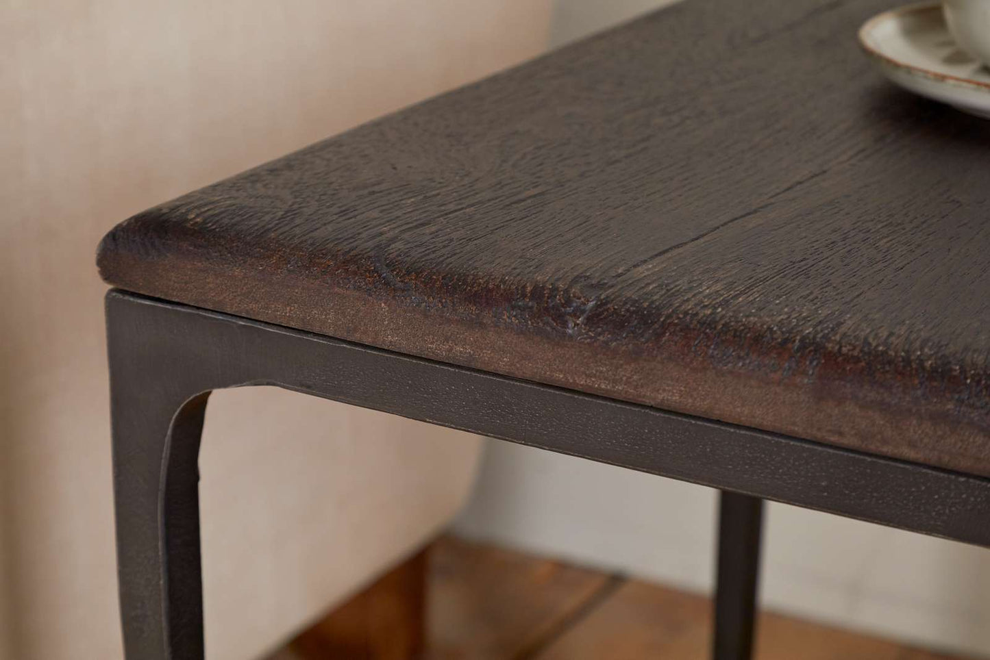 Nkuku Sita Reclaimed Wood & Iron Side Table Chocolate Brown