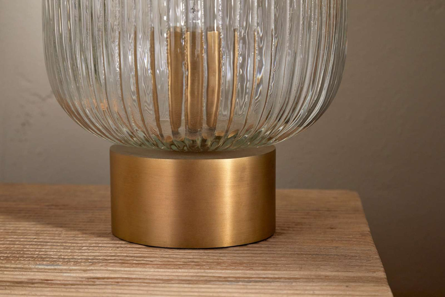 Nkuku Rizal Fluted Glass Bedside Table Lamp Antique Brass & Clear