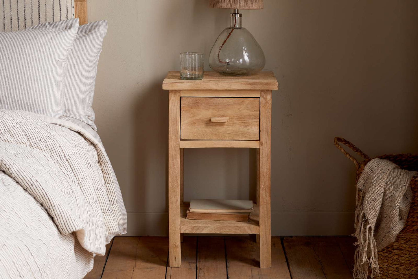 Nkuku Vivan Grooved Bedside Table Natural