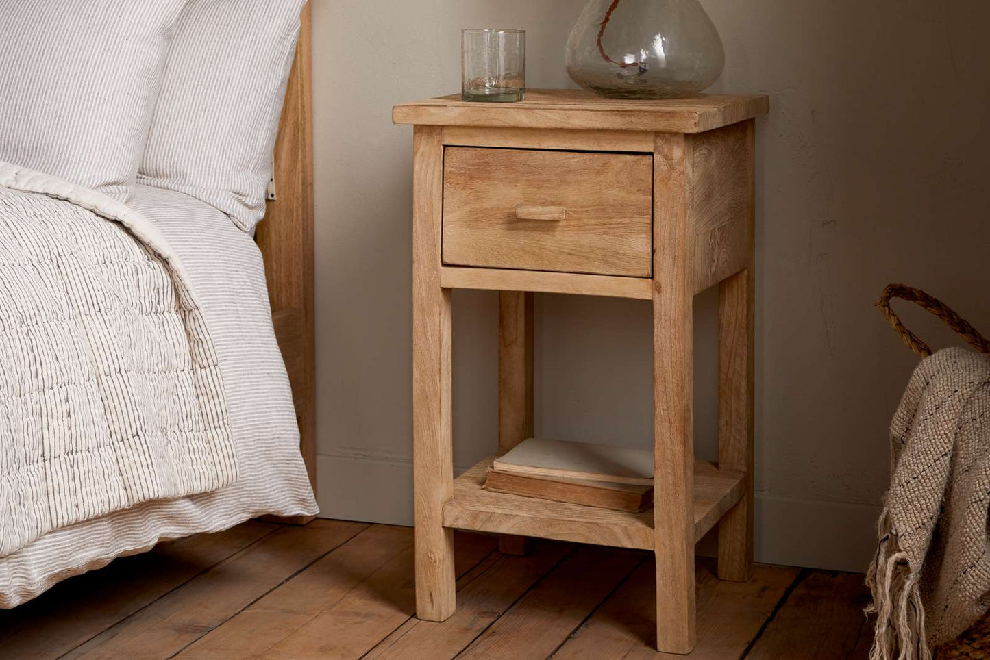Nkuku Vivan Grooved Bedside Table Natural