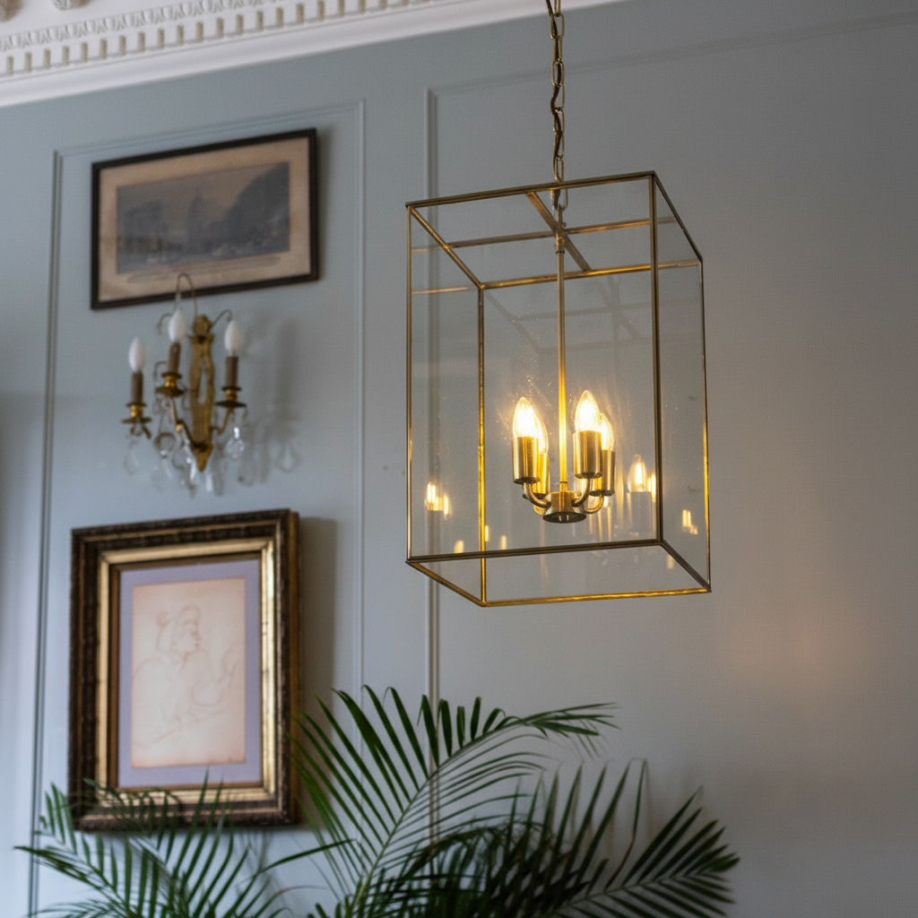 Soho Lighting London Lantern Pendant Light Crossbar Medium Brass
