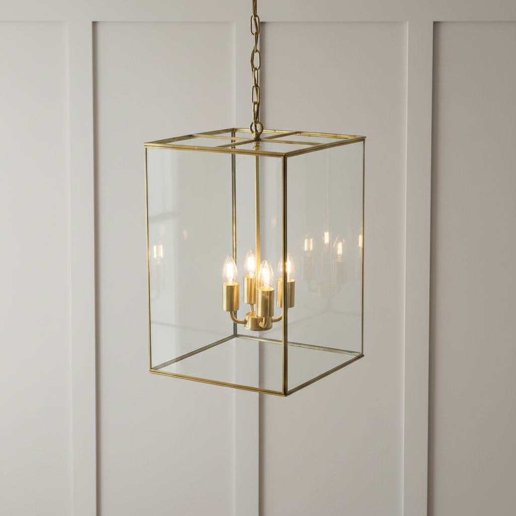 Soho Lighting London Lantern Pendant Light Crossbar Medium Brass
