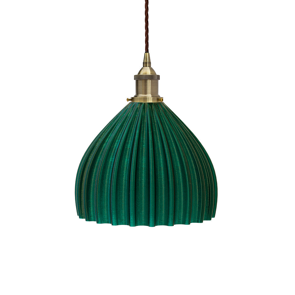 Soho Lighting Scallop Large Shell Pendant Emerald Green with Antique Brass Bulb holder and Brown Twisted Cable